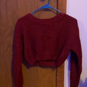 reversible burgundy rib knit sweater